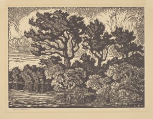 Fűzfa és pamutfa, 1931 körül (linómetszet) alkotó: Birger Sandzen