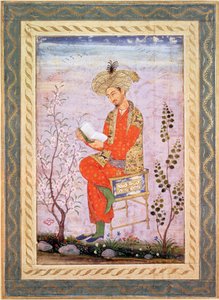 Babur (r.1526-30) Olvasó, mogul (akvarell papíron) alkotó: Bishn Das