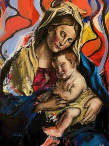 Madonna és gyermek, 2020 körül (akril, vászon) alkotó: Blake Munch