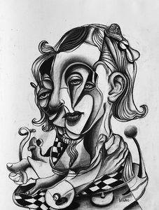 Szerelmes Picasso, 2021 körül (faszén papíron)
