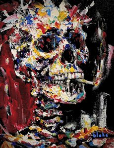 Skull With Spliff, 2021-2022 körül (akril, vászon) alkotó: Blake Munch