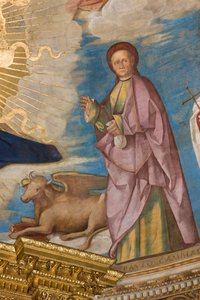 Apszis, Catino Apse, Boccaccio Boccaccino, Pantocrator a Szentek között Marcellino, Imerio, Omobono, Peter Exorcist, Detail St. Omobono alkotó: Boccaccio Boccaccino