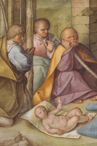 Központi hajó, negyedik északi szakasz, a pásztorok imádása, Boccaccio Boccaccino 1516-17, részlet alkotó: Boccaccio Boccaccino