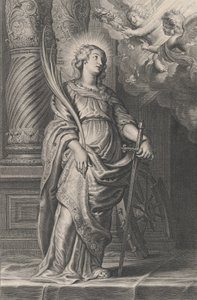 Szent Katalin pálmalevelekkel és karddal, két putti fej fölött babérral..., kb. 1625-59.
