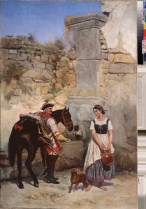 Jelenet a kútnál – Gottfried (Bogdan Pavlovich) Willewalde (1818-1903) festménye, olaj, vászon