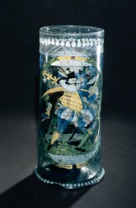 Púp (magas főzőpohár) Vadász és Nő zománcozott díszítésével, 1594 körül (üveg)