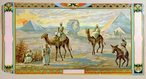A Szfinx és a piramisok, címke egy fezdobozról, 1910 körül alkotó: Bohemian School