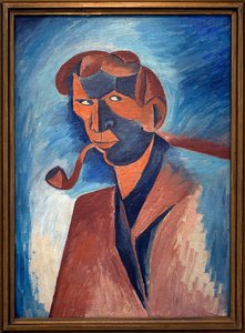 Dohányzás (önarckép). Bohumil Kubista (1884-1918) festménye, Olaj, vászon 1910. Cseh művészet 20. század. Veletrzni palota (Vásári Palota), Prága (Cseh Köztársaság).
