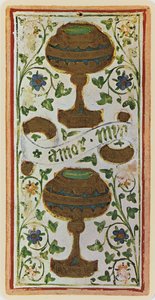 The Two of Cup, egy tarot kártya fakszimile a „Visconti” pakliból, 1441-47 alkotó: Bonifacio Bembo