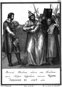 Rettegett Iván levelet kap Andrej Kurbszkijtól. 1564 Az illusztrált Karamzinból, 1836