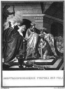 Rurik herceg áldozata. 862 Az Illusztrált Karamzinból, 1836 alkotó: Boris Artemyevich Chorikov