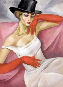 Hölgy cilinderben - Borisz Dmitrijevics Grigorjev (1886-1939) festménye, olaj, vászon (81,3x61,6 cm) - Magángyűjtemény