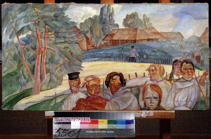 Oroszország. Az Oroszország arcai sorozatban (Oroszország, a The Faces of Russia ciklusból). Borisz Dmitrijevics Grigorjev (1886-1939) munkája, akvarell és gouache papíron, 1917 körül, orosz avantgárd, XX. század, expresszionizmus. Állami Művészeti Múzeum, alkotó: Boris Dmitrievich Grigoriev