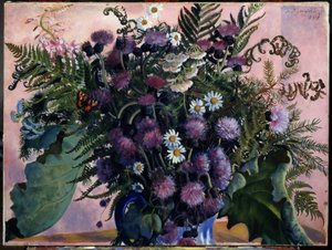 Finn virágcsokor. (Finn virágcsokor). Borisz Michaylovich Kustodiev (Kustodiev) (1878-1927) festménye, olaj, vászon alkotó: Boris Mikhailovich Kustodiev