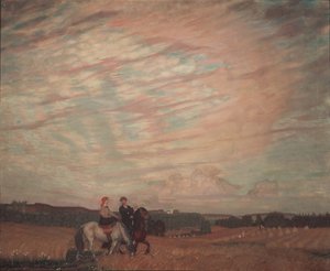 Önarckép a feleséggel lóháton, 1915 alkotó: Boris Mikhailovich Kustodiev