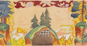 Színpadterve N. Rimszkij-Korszakov Az aranykakas című operájához, 1927 alkotó: Boris Mikhailovich Kustodiev