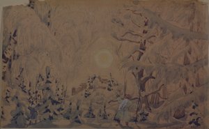 Színpadterve N. Rimszkij-Korszakov A hóleány című operájához, 1910 alkotó: Boris Mikhailovich Kustodiev