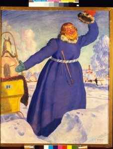 Egy vakmerő kocsis. Borisz Michaylovich Kustodiev (Koustodiev) (1878-1927) munkája, akvarell papíron alkotó: Boris Mikhailovich Kustodiev