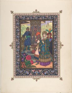 Illusztráció Iván Tsarevics, a tűzmadár és a szürke farkas meséjéhez, c. 1925 alkotó: Boris Vasilievich Zvorykin