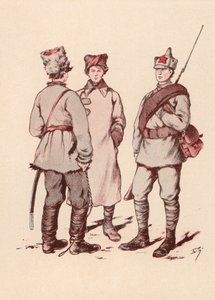 A szovjet Vörös Hadsereg katonái (színes litho)