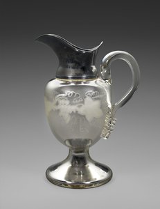 Kancsó, c. 1865-1871 (ezüstös üveg, ezüst tányér, parafa, papír) alkotó: Boston Silver Glass Company