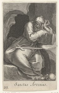 Nagy Szent Arzén, mint remete Sanctus Arsenius (cím a tárgyon) Remeték (sorozat címe) Sacra eremvs ascetarvm (sorozat címe) alkotó: Boëtius Adamsz. Bolswert