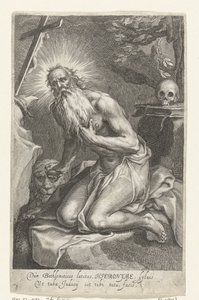 Betlehemi Szent Jeromos mint remete Dùm Bethlemiticis latitas (...) tibi tuta facis (cím a tárgyon) Remeték (sorozat címe) Ad sacrum speculum (...) patribus that ales (sorozat címe) alkotó: Boëtius Adamsz. Bolswert