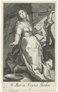 Heilige Maria als kluizenares Ábrahám Szent Mária unokaöccse (cím a tárgyon) Kluizenaressen (sorozat címe) Az aszkéták szent sivataga (sorozat címe) alkotó: Boëtius Adamsz. Bolswert