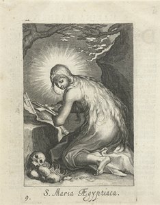 Egyiptomi Szent Mária remetenőként S. Maria Aegyptiaca (cím a tárgyon) Remetenők (sorozat címe) Sacra Eremus Ascetriarum (sorozat címe) alkotó: Boëtius Adamsz. Bolswert