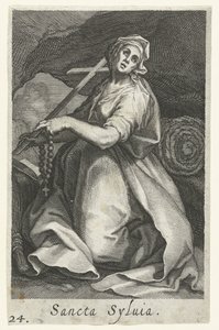 Római Szent Szilvia remetenőként Sancta Syluia (cím a tárgyon) Remetenők (sorozat címe) Sacra Eremus Ascetriarum (sorozat címe)