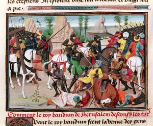 Ms 5089-90 A csata I. Balduin király (kb. 1058-1118) és a törökök között, David Aubert Chroniques des empireurs-éből, 1462 alkotó: Brabant School