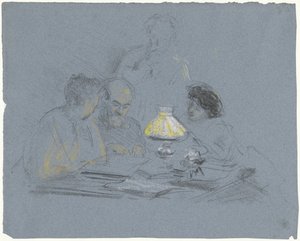 A. Grandmont és három figura, lámpafénynél olvasva