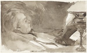 Alphons Marie Antoine Joseph Grandmont portréja lámpa mellett olvas