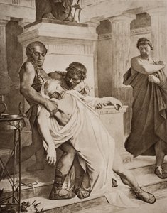 Démoszthenész halála, illusztráció H.G. Wells 1920-ban megjelent "A történelem vázlata" című művének I. kötetéből. alkotó: Bramtott