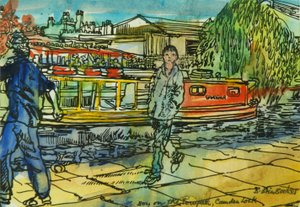 Fiúk a vontatóúton, Camden Lock (akvarell papíron)