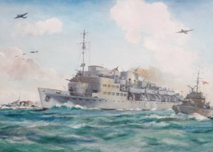 HMS Prins Albert útban Dieppe felé a 4-es számú kommandóval, 1942. augusztus 19. alkotó: Brian Joseph Mullen