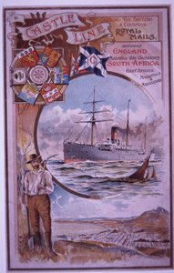 Castle Line füzet a Tantallon Castle 1898-ban Fokvárosból Londonba hajózó utasainak névsorával (színes litho) alkotó: British School