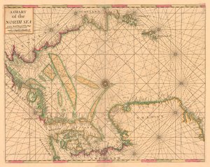 Az Északi-tenger térképe: Norvégia a Dover-szorosig, 1700 körül (színes metszet). alkotó: British School
