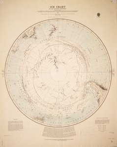 A déli félteke jégtérképe Cook 1772-5, Bellingshausen 1819-21... és Shackleton 1908-9 útjai alapján összeállítva. alkotó: British School