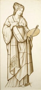 A festészet múzsája - Karikatúra ólomüveghez, 1890 körül (akvarell, papír) alkotó: British School