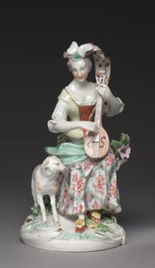 Ülő zenész, Derby Porcelángyár, 1765 körül (lágypaszta porcelán) alkotó: British School