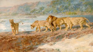 „Egy afrikai folyó partján”, 1918 alkotó: Briton Riviere