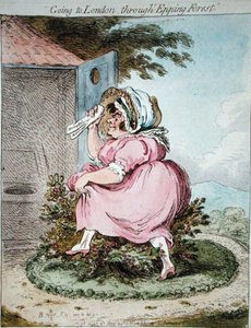 Londonba utazni az Epping-erdőn keresztül, James Gillray (1757-1815) metszetében Hannah Humphrey adta ki 1802-ben (kézzel színezett rézkarc)