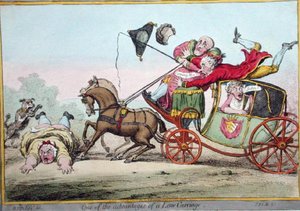 A Hannah Humphrey által 1801-ben kiadott alacsony kocsi egyik előnye (kézzel színezett rézkarc)