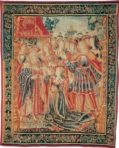 Trója története. Cassandra közbenjár Priamosz előtt, hogy kegyelmet szerezzen Párizsnak, kb. 1520