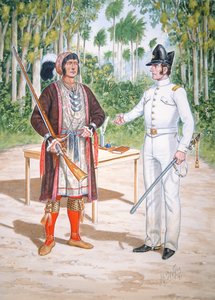 Osceola, a szeminolok törzsfőnöke a floridai 2. amerikai dragonyos ezred egyik tisztjével kötött szerződésen.