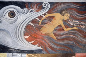 Bulgária, Rila kolostor, freskó a Szűz születése templomban