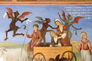 Bulgária, Rila kolostor, Szűz Mária születése templom freskója