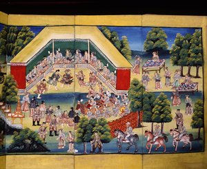 Érdemkészítési jelenet, oldal kéziratból alkotó: Burmese School