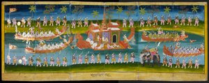 Parabaik image, showing royal festival on water, Royal Barge procession, Or 16761, f. 35r (paper folding book) alkotó: Burmese School